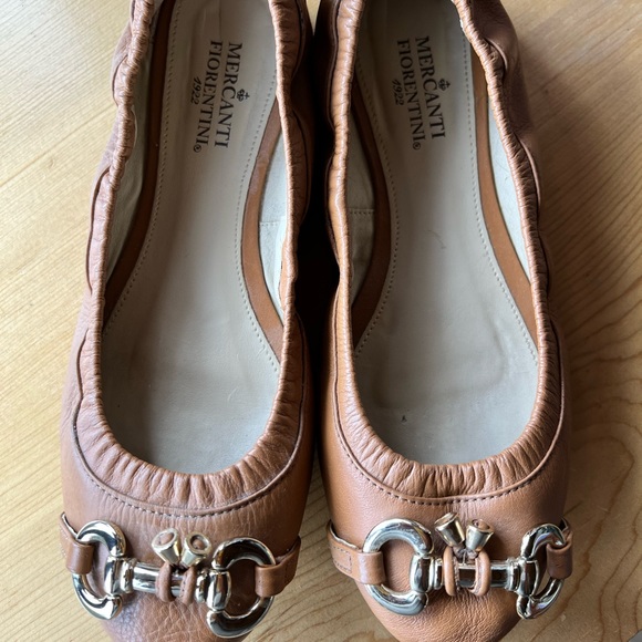 Mercanti Fiorentini Ballet Flat Slip On Shoes 6B Camel Brass Tone Toe Buckle - Picture 7 of 12